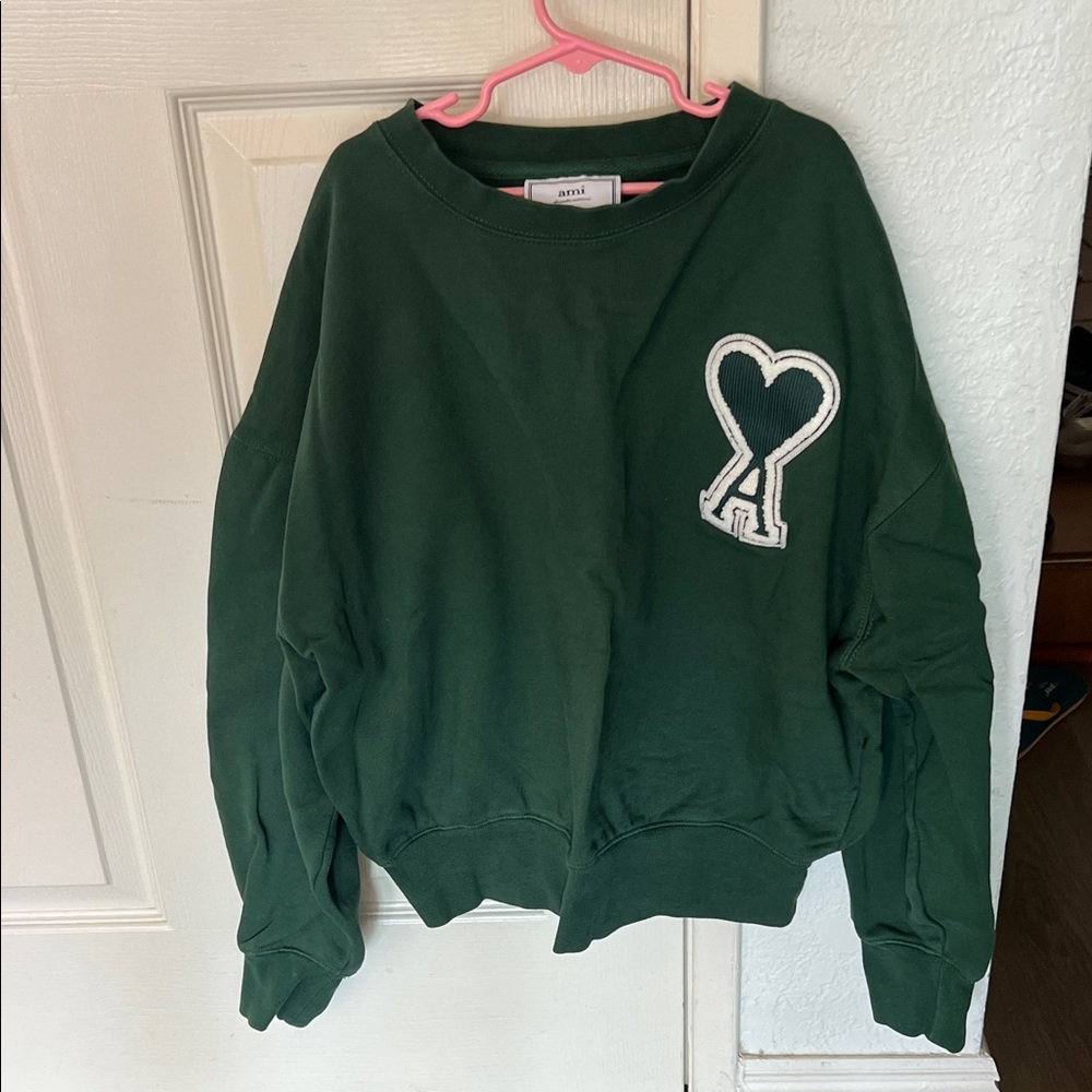 AMI PARIS Green Heart Emblem Crewneck Sweater